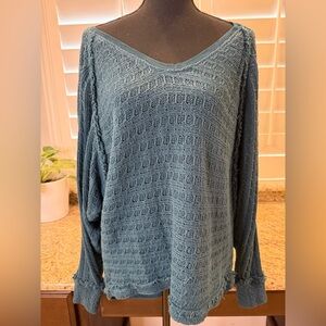 We The Free by Free People Teal Textured Knit Sweater – Size Small
